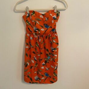 Floral Strapless Orange Dress